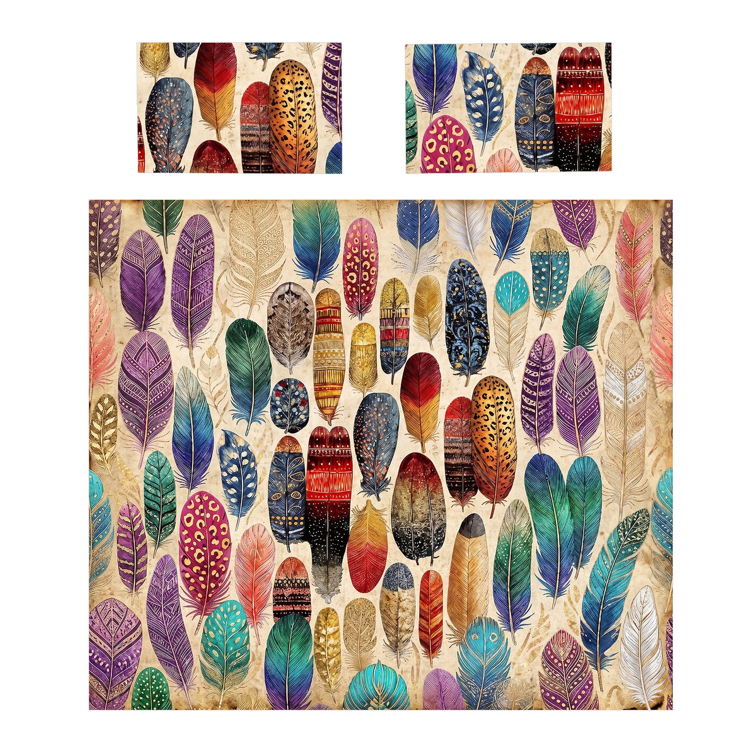 Vintage Bohemian Feathers Duvet Cover Set