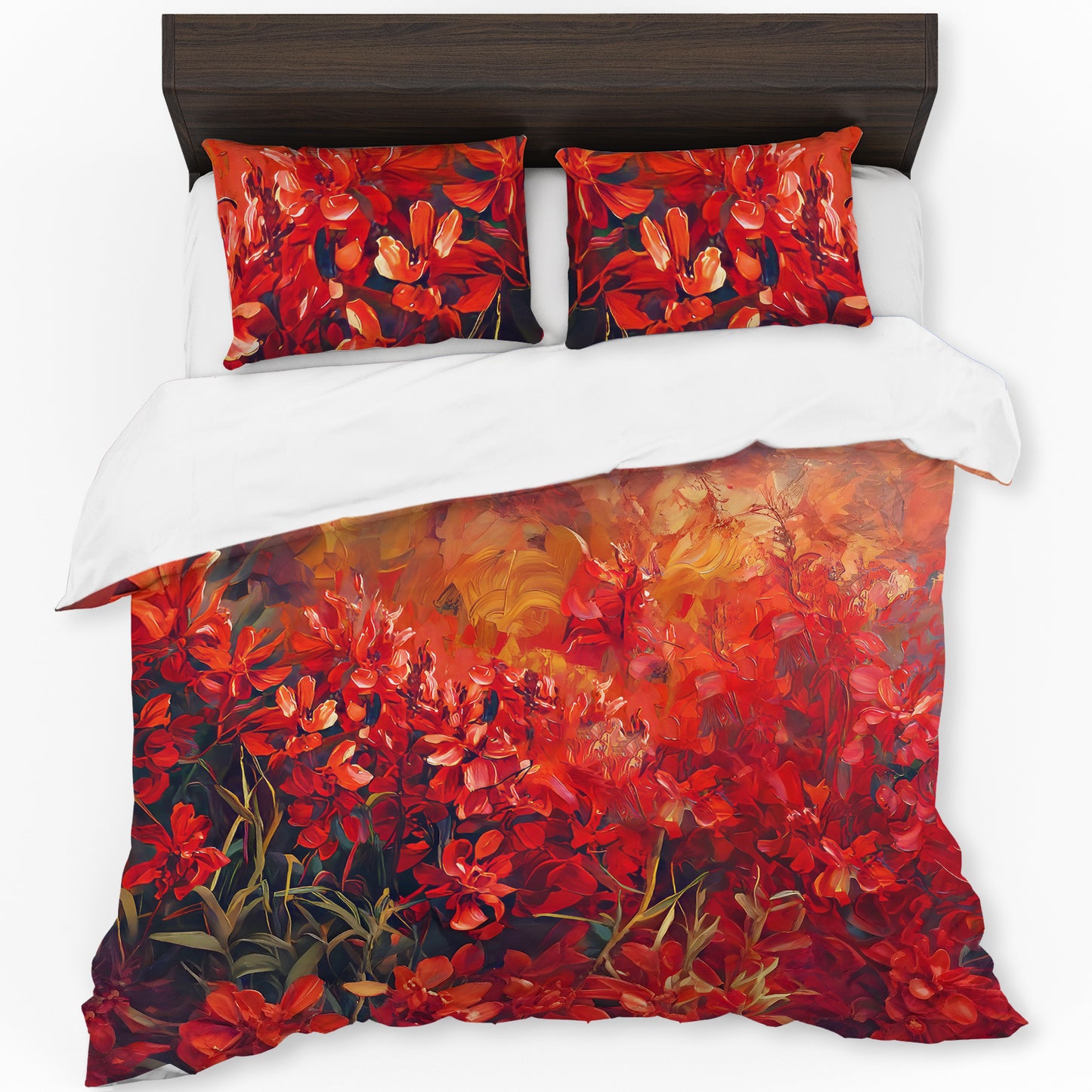 Vintage Crimson Floral Duvet Cover Set