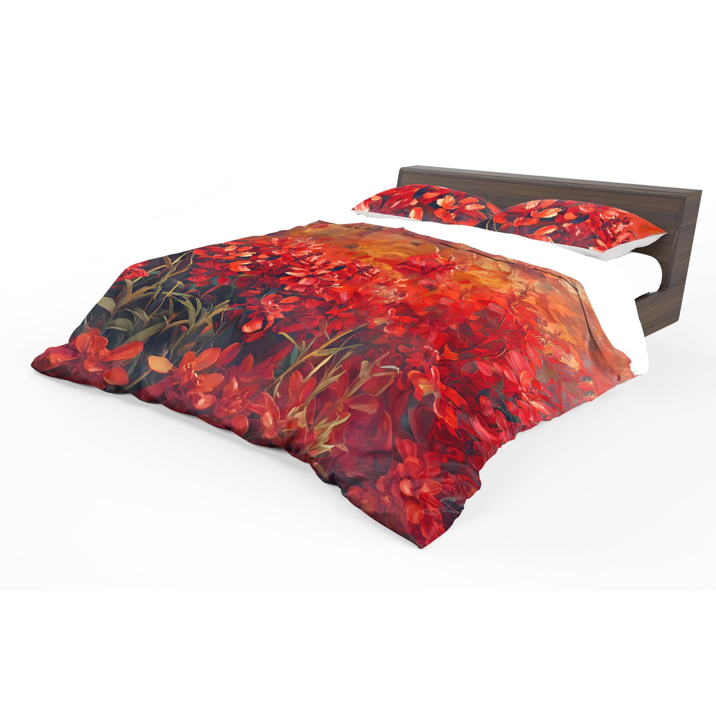 Vintage Crimson Floral Duvet Cover Set
