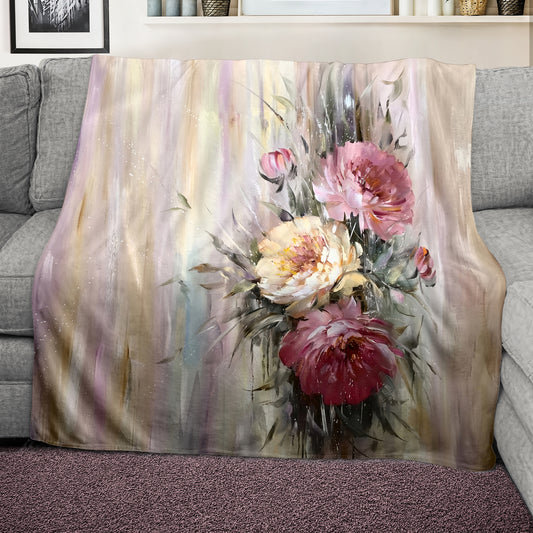 Vintage Peonies and Patina Light Weight Fleece