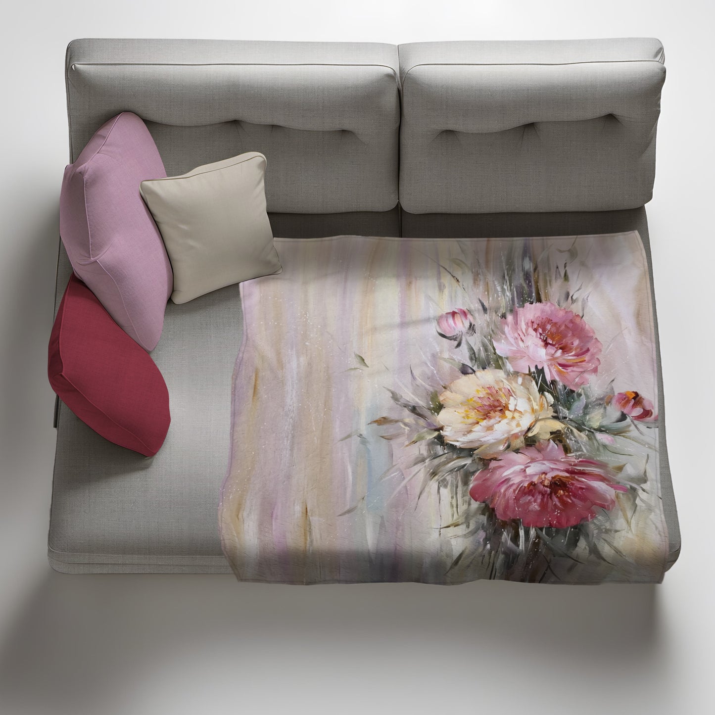 Vintage Peonies and Patina Light Weight Fleece