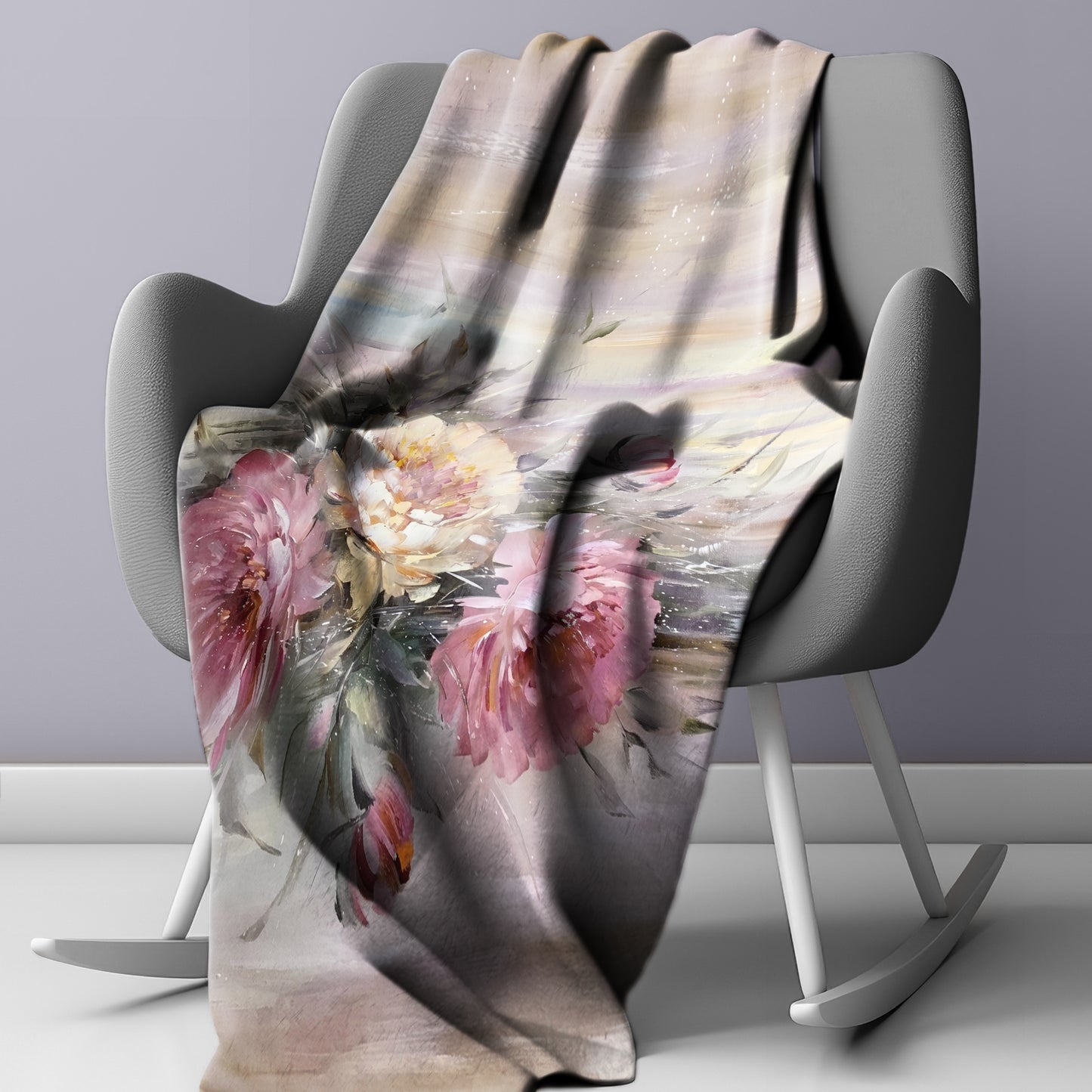 Vintage Peonies and Patina Light Weight Fleece