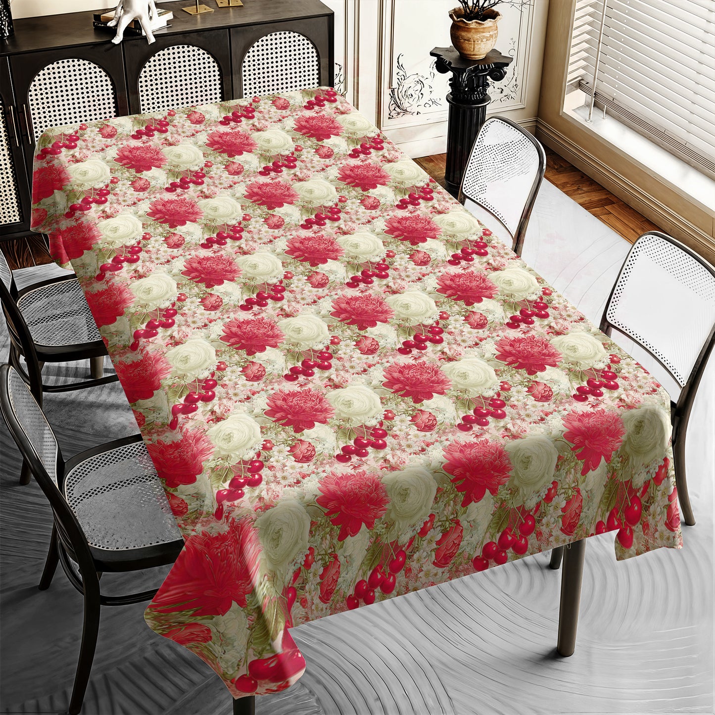 Vintage Peony & Cherry Rectangle Tablecloth
