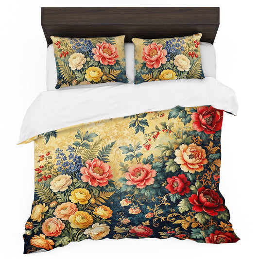 Vintage Peony & Damask Duvet Cover Set