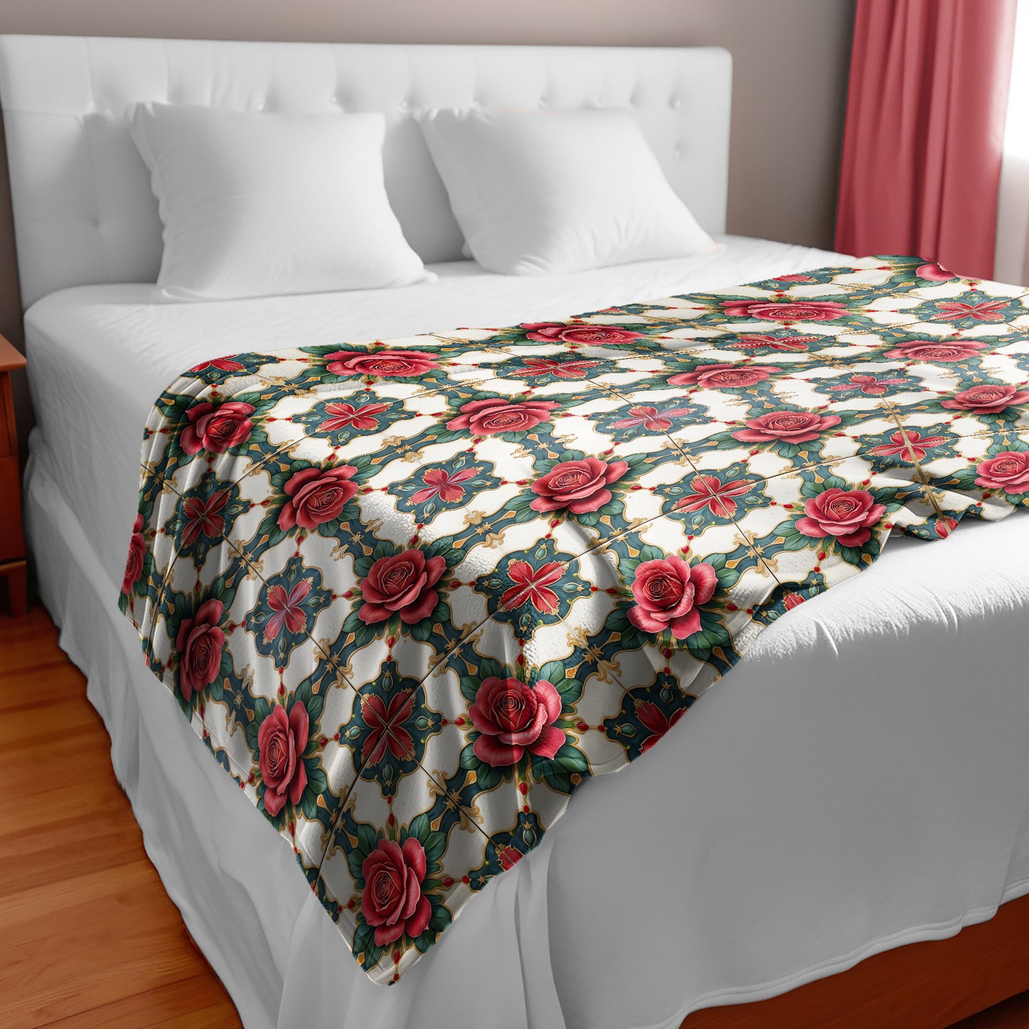 Vintage Rose Tiles Bed Throw