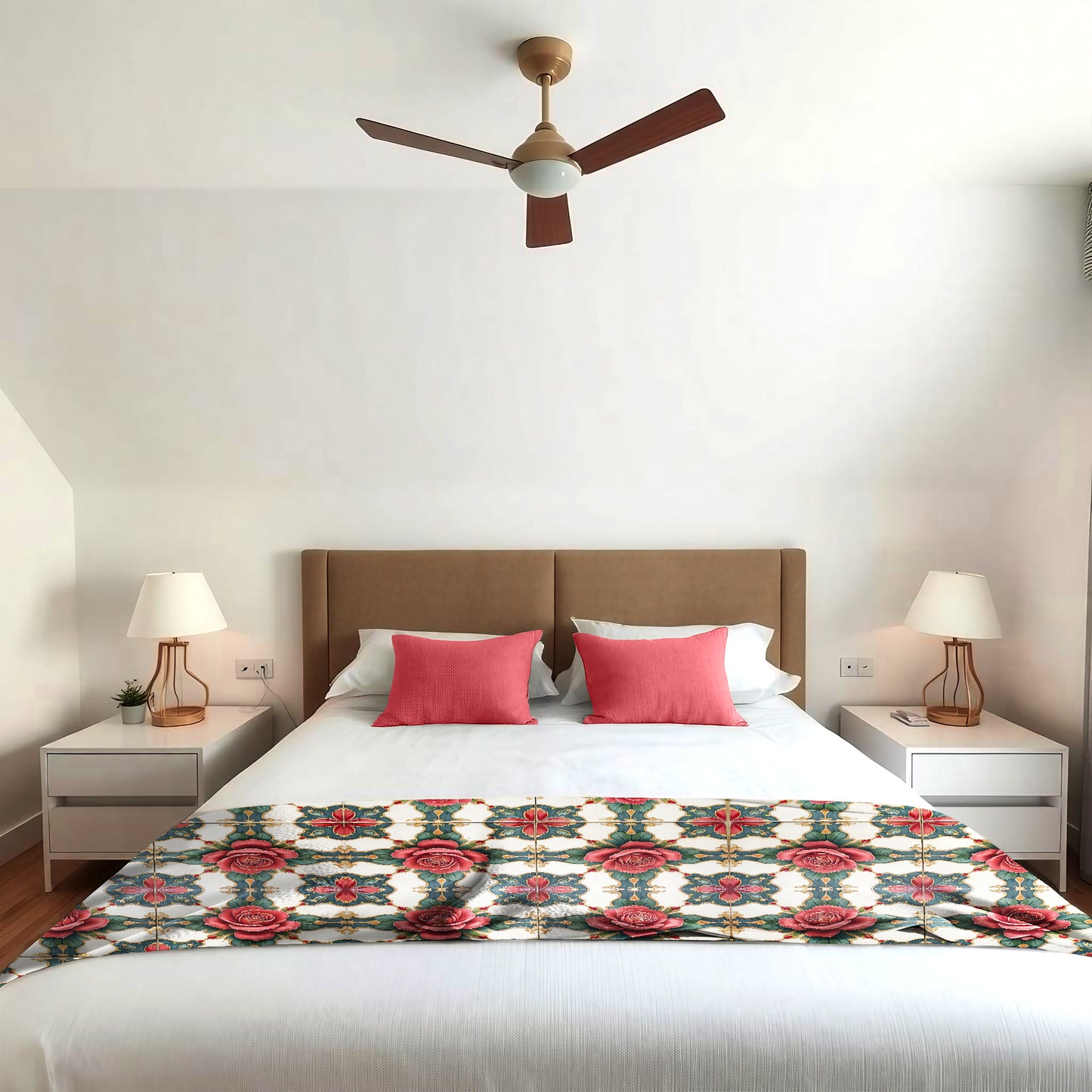 Vintage Rose Tiles Bed Throw