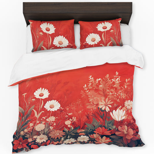 Vintage Ruby Floral Painting Duvet Cover Set