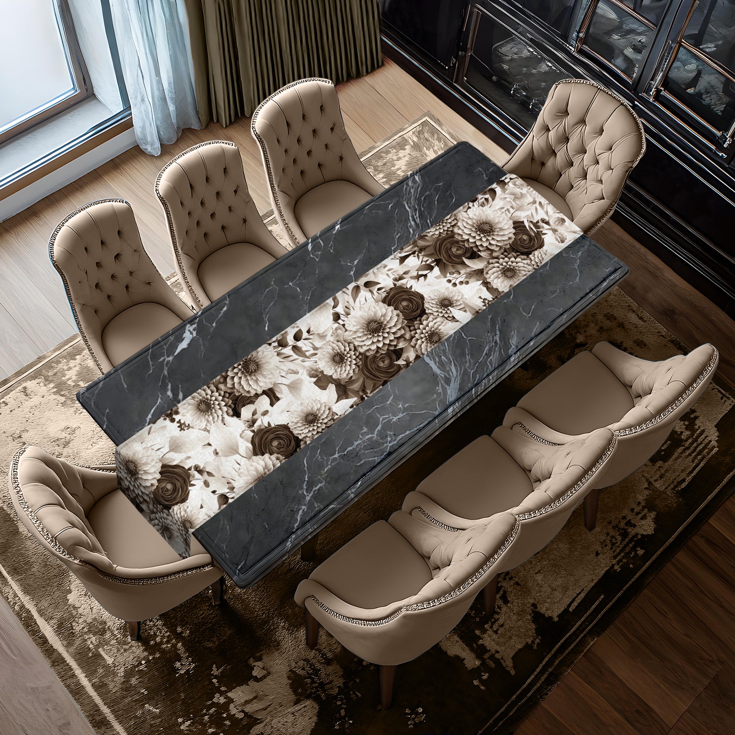 Vintage Sepia Flowers Table Runner by Mark van Vuuren