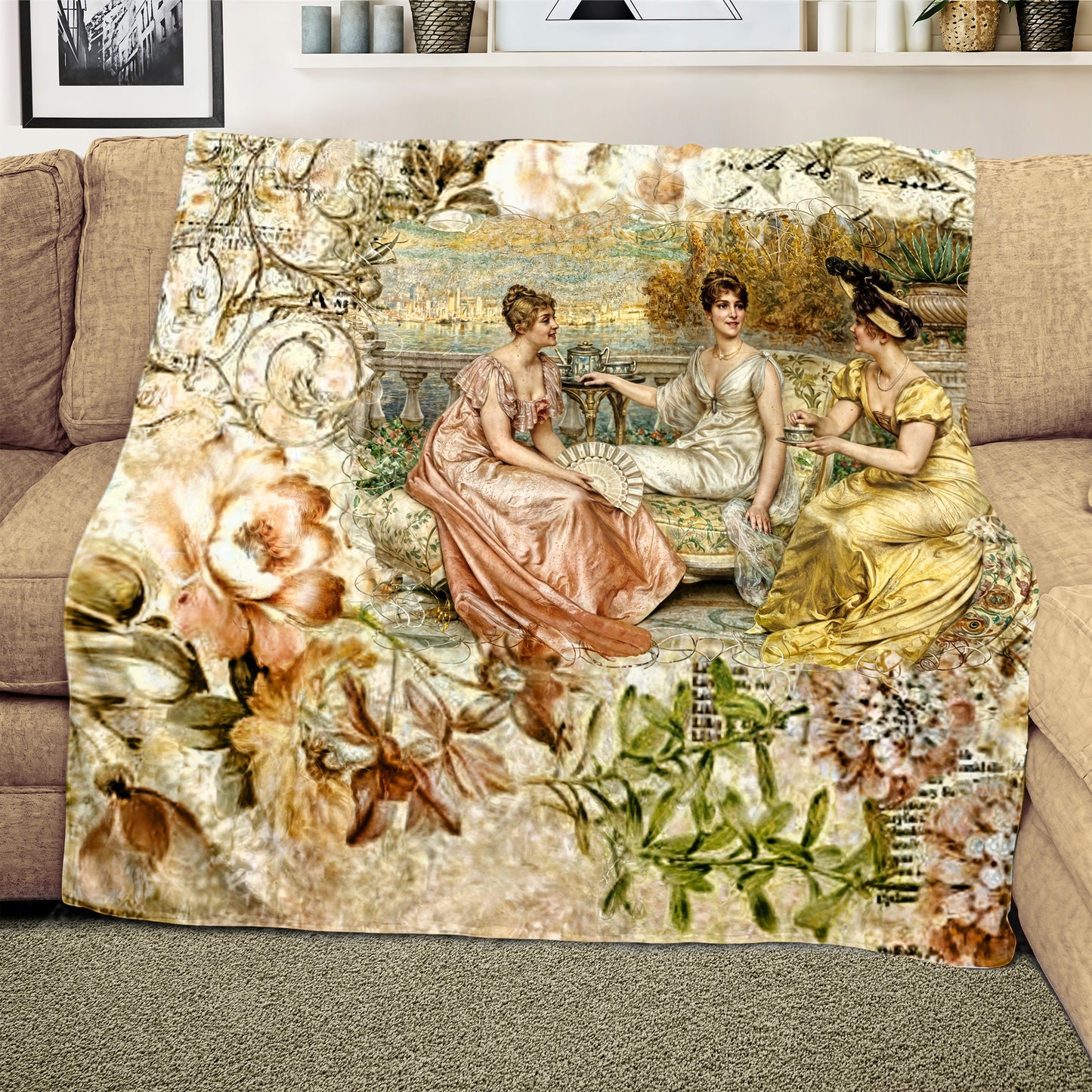 Vintage Teatime Light Weight Fleece Blanket