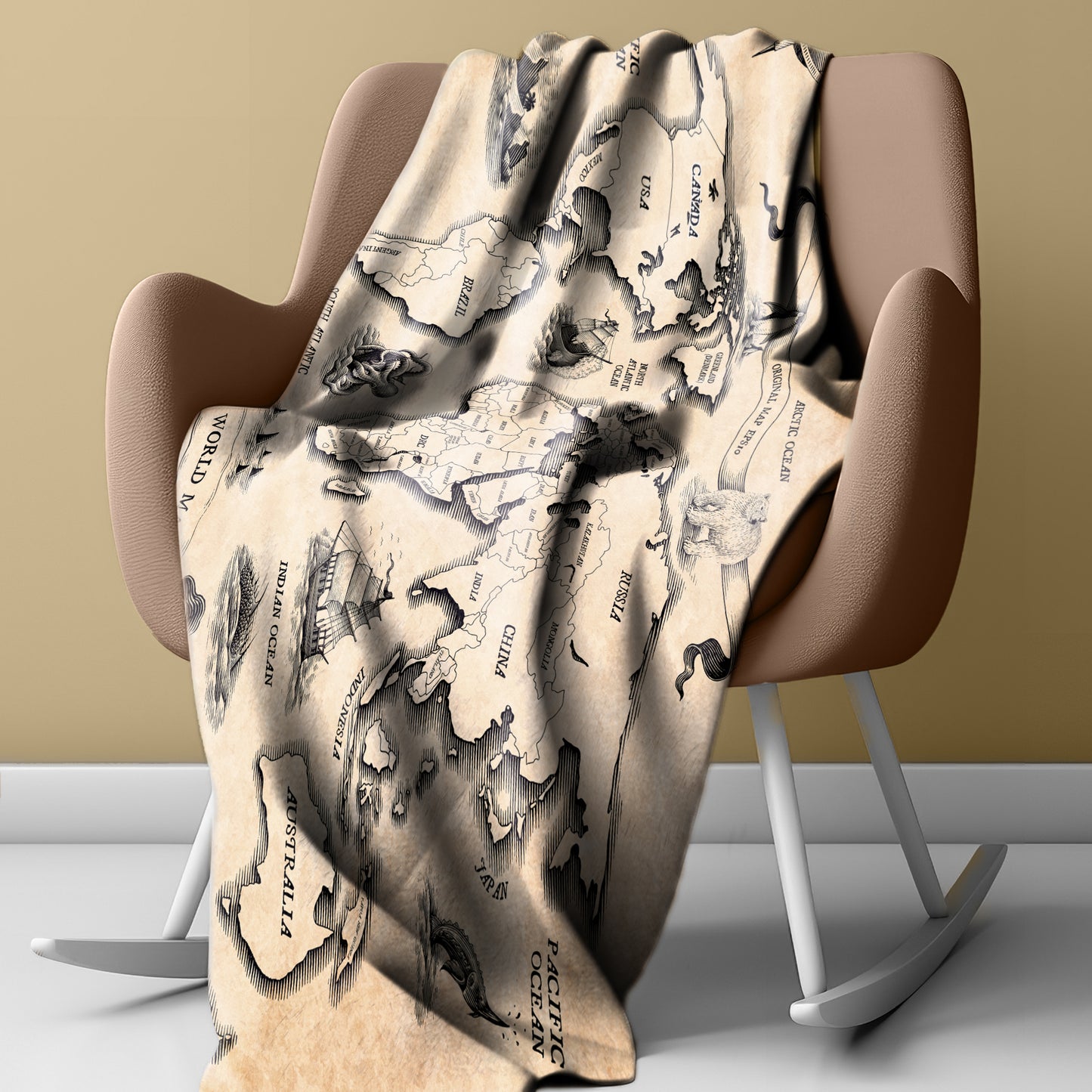 Vintage World Map Light Weight Fleece Blanket