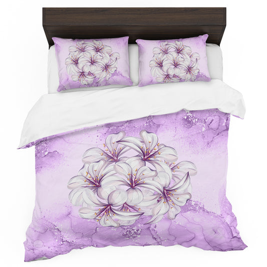 Violet Alcohol Ink Orchid Duvet Cover Set