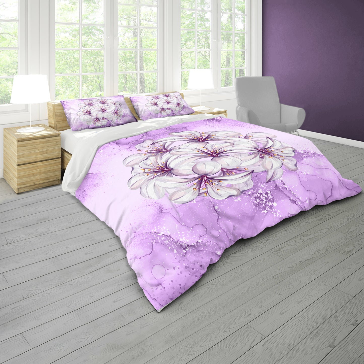 Violet Alcohol Ink Orchid Duvet Cover Set
