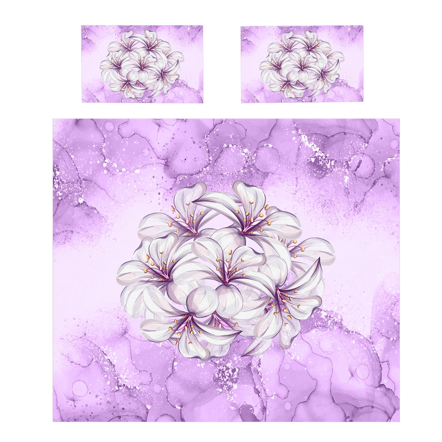 Violet Alcohol Ink Orchid Duvet Cover Set