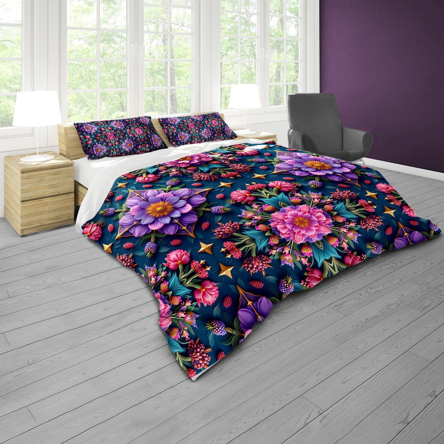 Violet Bloom Duvet Cover Set