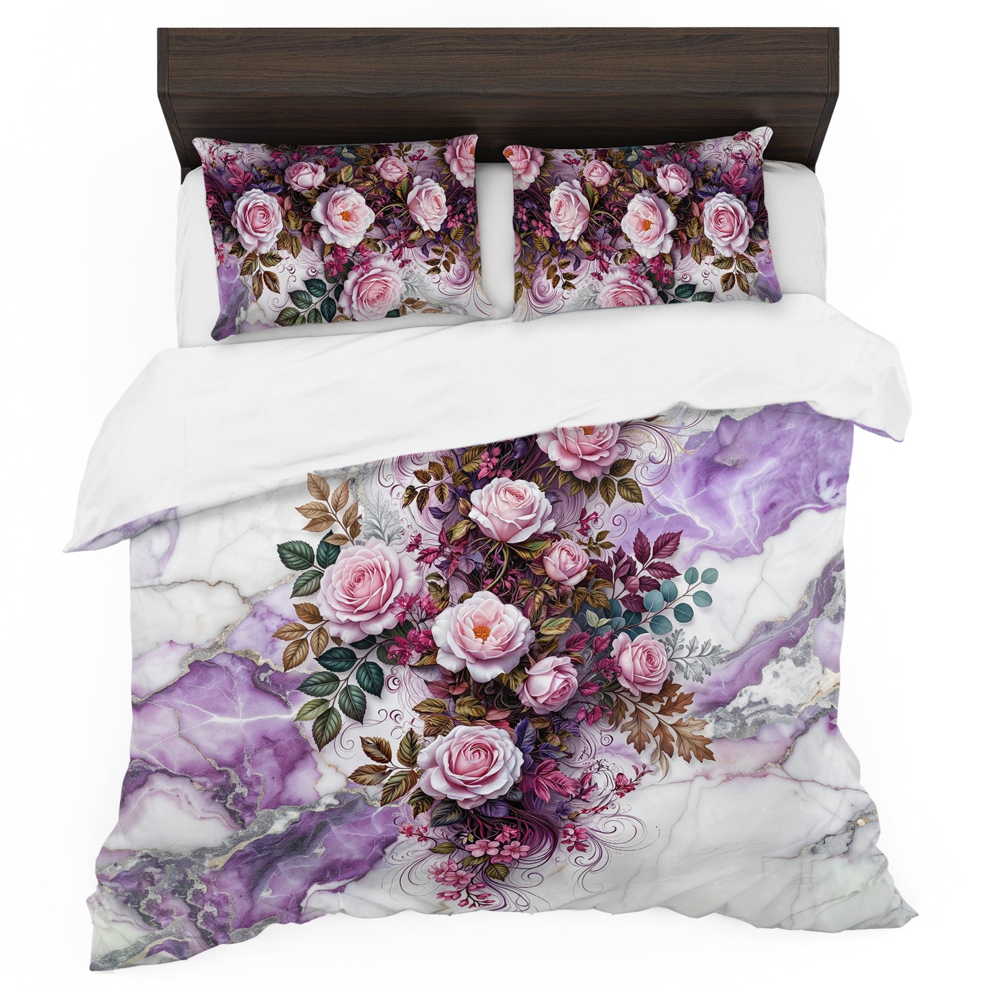 Violet Marble & Rose Duvet Cover Set