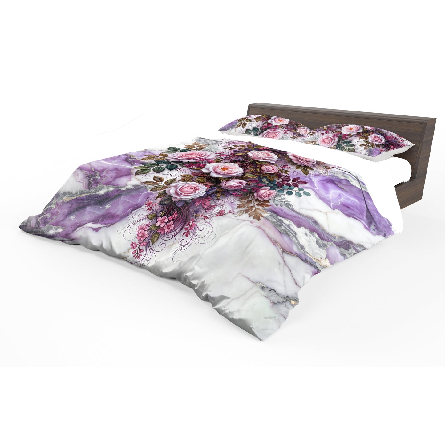 Violet Marble & Rose Duvet Cover Set
