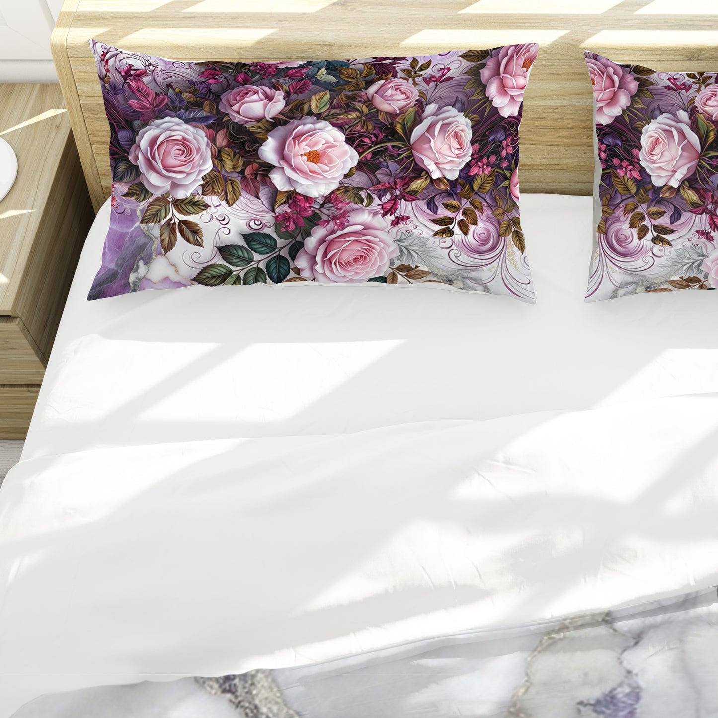 Violet Marble & Rose Duvet Cover Set
