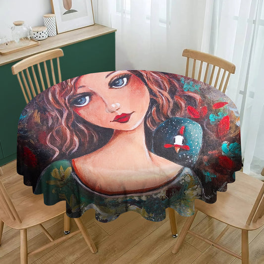 Vroutjie met Tarentaal Round Tablecloth By Adele Geldenhuys