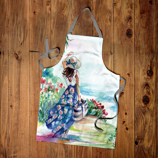Walking on the Beach Medium Length Apron by Kristin Van Lieshout