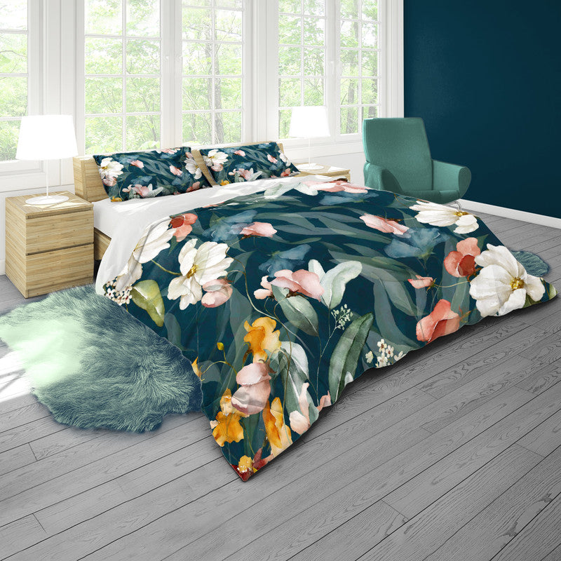 Water Painted Floral Teal Duvet Cover Set by Mark van Vuuren