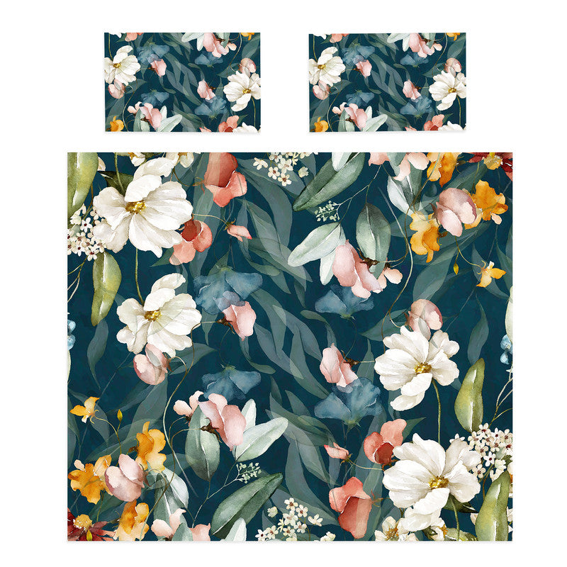 Water Painted Floral Teal Duvet Cover Set by Mark van Vuuren