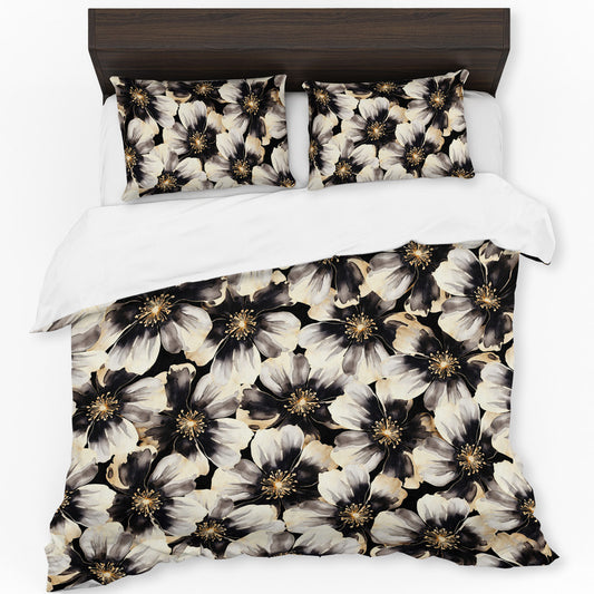 Water Painted Gold Trimmed Flower Duvet Cover Set  By Mark Van Vuuren