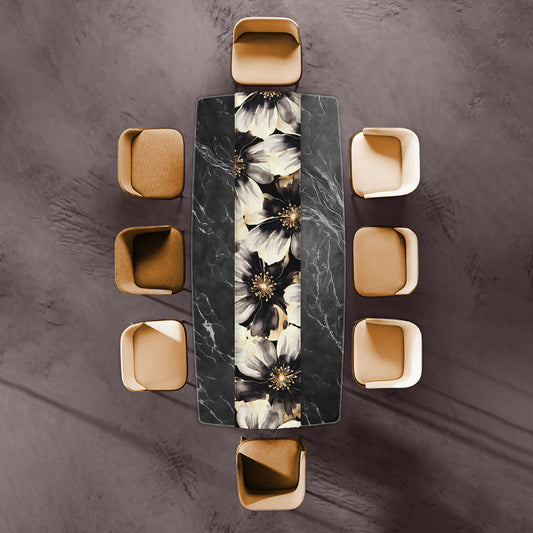 Water Painted Gold Trimmed Flower Table Runner  By Mark Van Vuuren