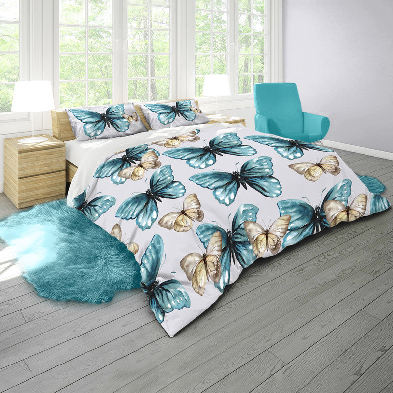 Water Painted Pastel Blue Yellow Butterflies Duvet Cover Set by Mark van Vuuren
