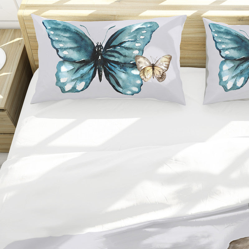 Water Painted Pastel Blue Yellow Butterflies Duvet Cover Set by Mark van Vuuren
