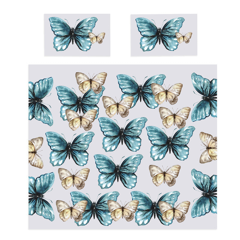 Water Painted Pastel Blue Yellow Butterflies Duvet Cover Set by Mark van Vuuren