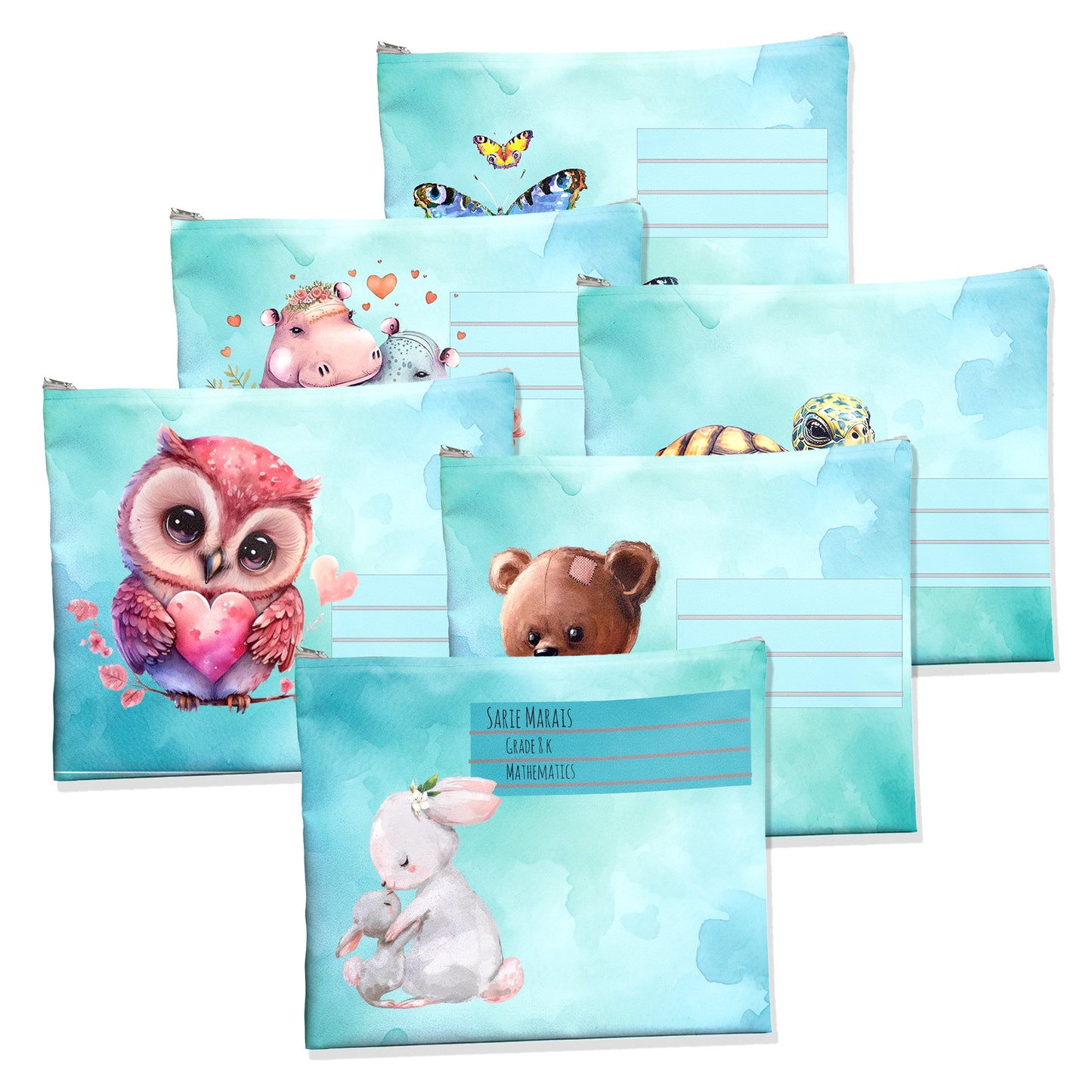 Subject-Savvy 6-Pack Book Bags - Watercolour Animals