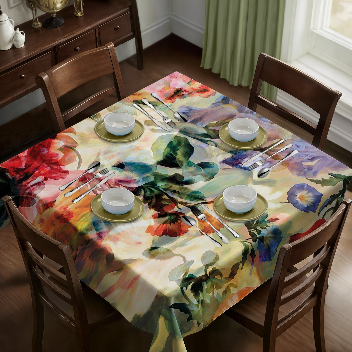 Water Painted Floral Square Tablecloth By Mark Van Vuuren