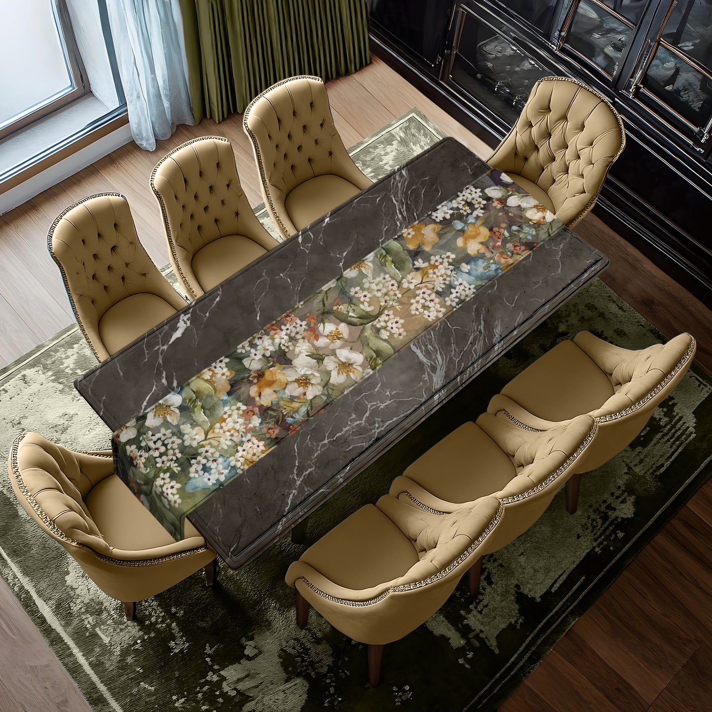Water Painted Flowers Square Patterns Table Runner by Mark van Vuuren
