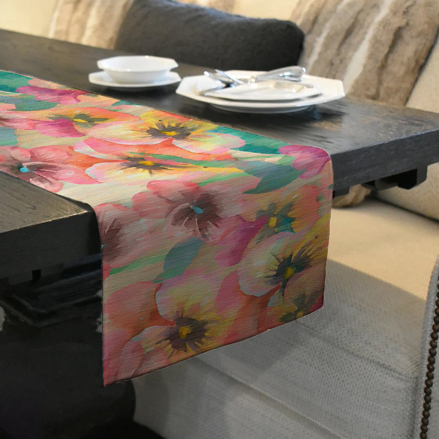 Water Painted Pansies Table Runner By Mark van Vuuren