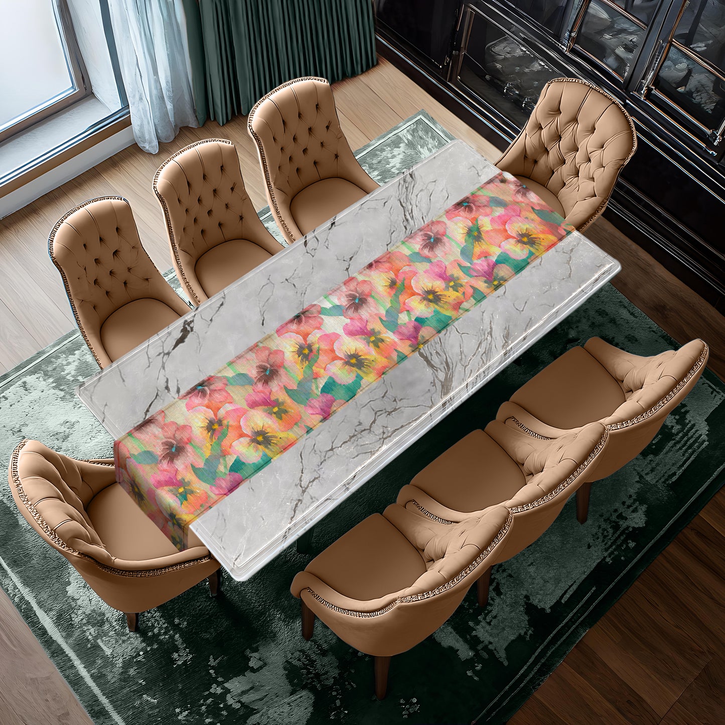 Water Painted Pansies Table Runner By Mark van Vuuren