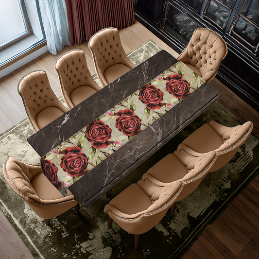 Water Painted Red Rose on Beige Table Runner By Mark van Vuuren