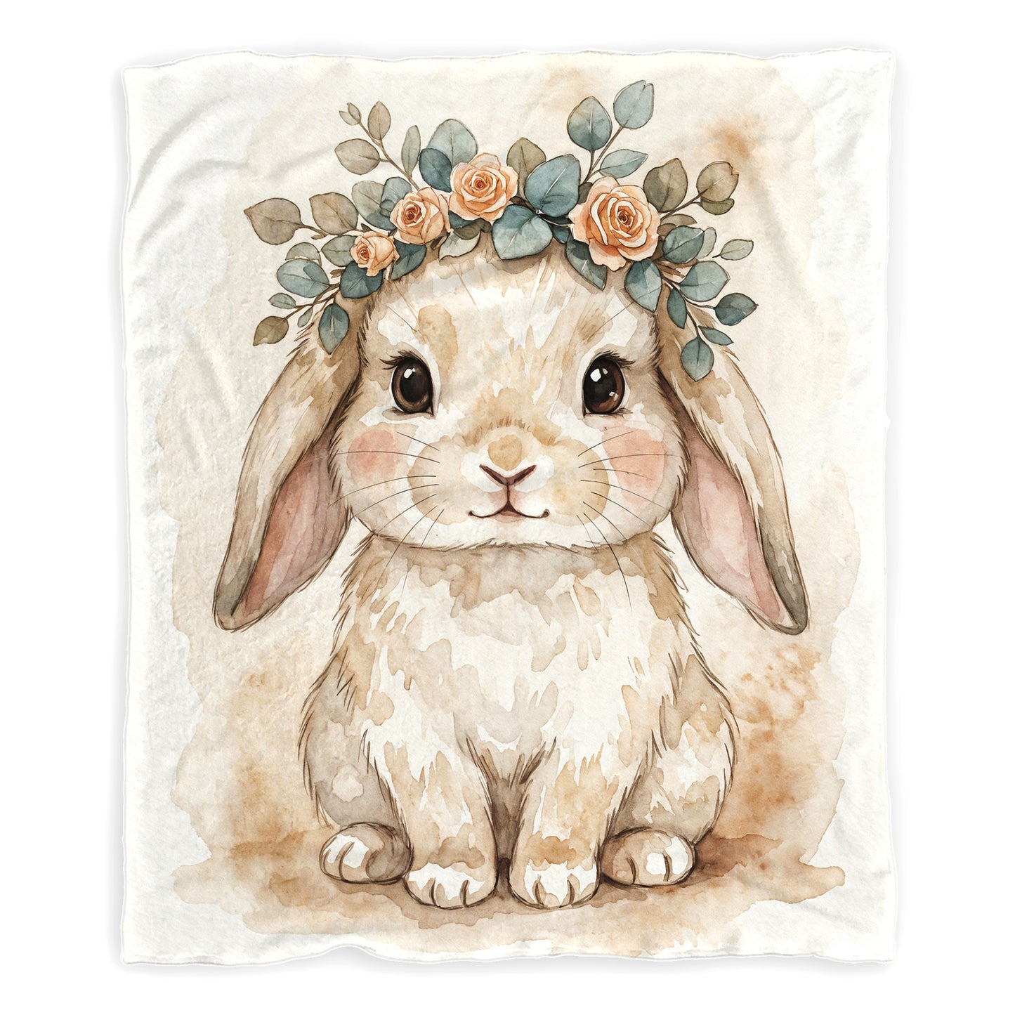 Watercolor Floral Bunny Baby Fleece Blanket