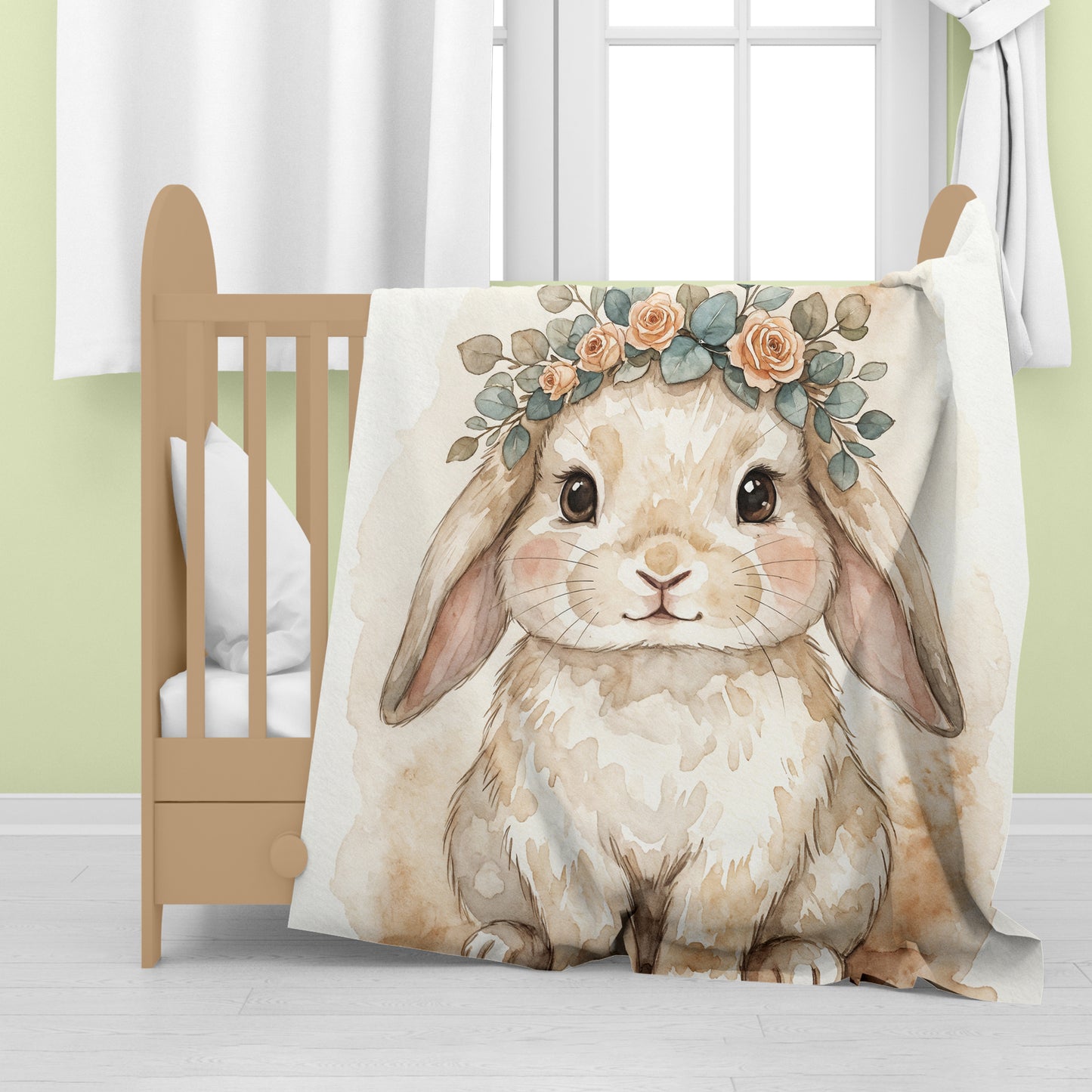 Watercolor Floral Bunny Baby Fleece Blanket