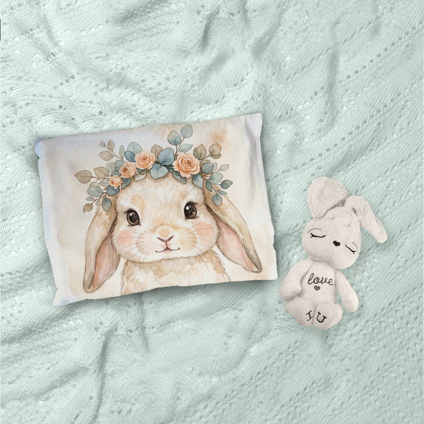 Watercolor Floral Bunny Cot Set