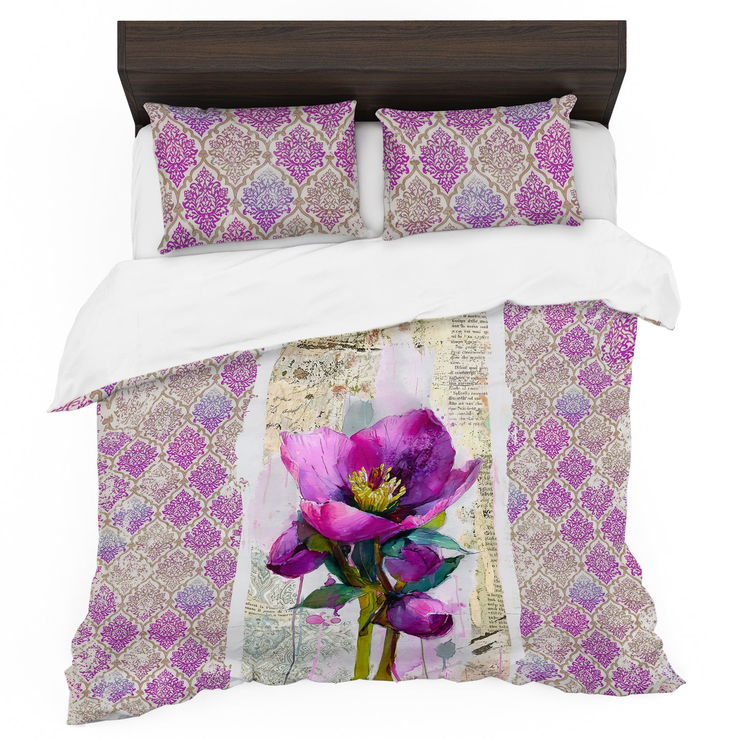 Watercolor Hellebore Collage Duvet Cover Set