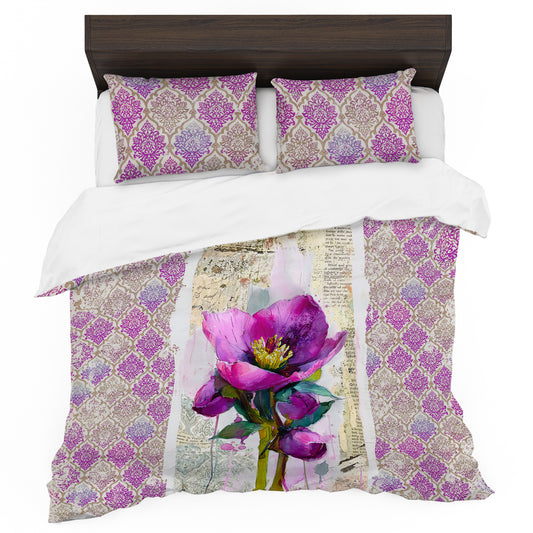 Watercolor Hellebore Collage Duvet Cover Set