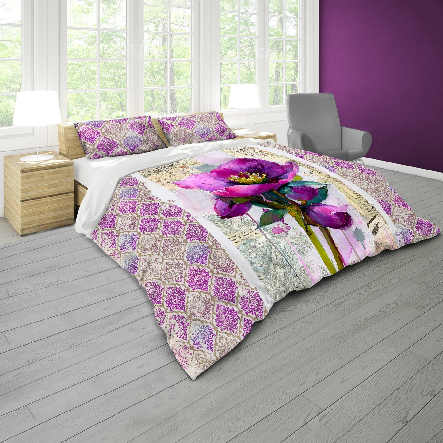 Watercolor Hellebore Collage Duvet Cover Set