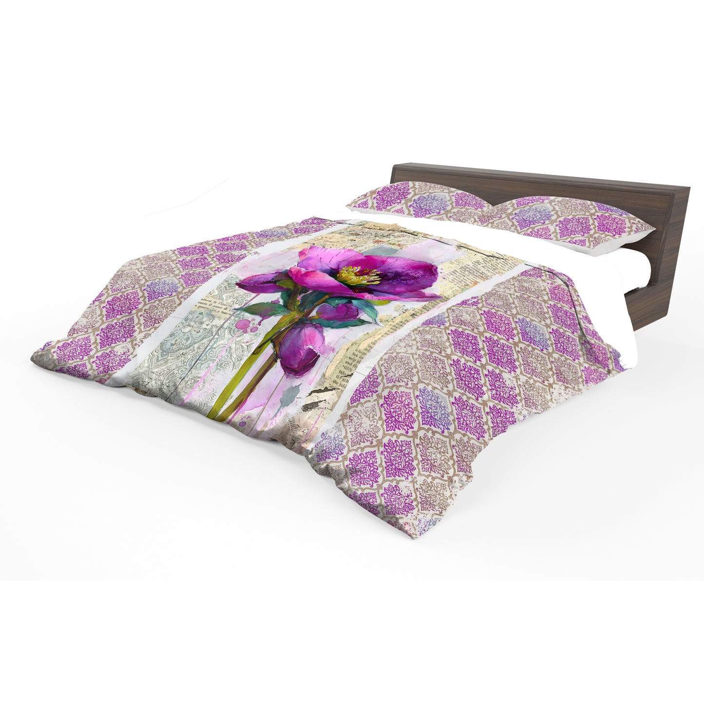 Watercolor Hellebore Collage Duvet Cover Set