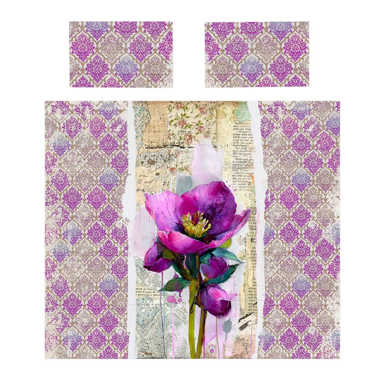 Watercolor Hellebore Collage Duvet Cover Set