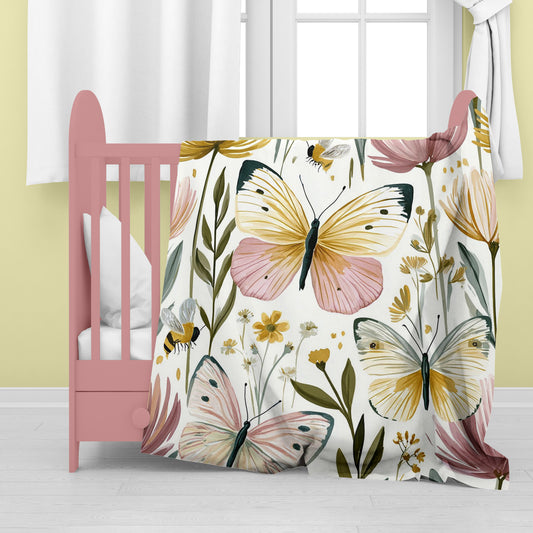 Watercolor Nursery Butterflies  Baby Fleece Blanket by Wikus Schalkwyk