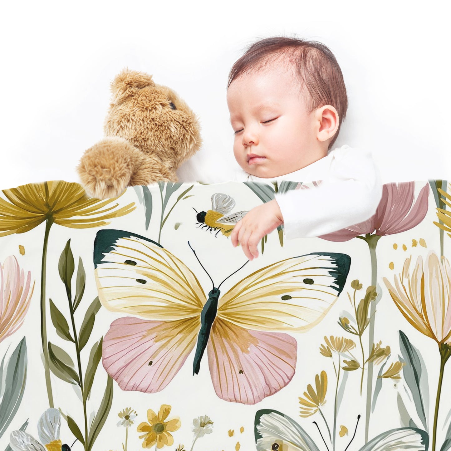 Watercolor Nursery Butterflies  Baby Fleece Blanket by Wikus Schalkwyk