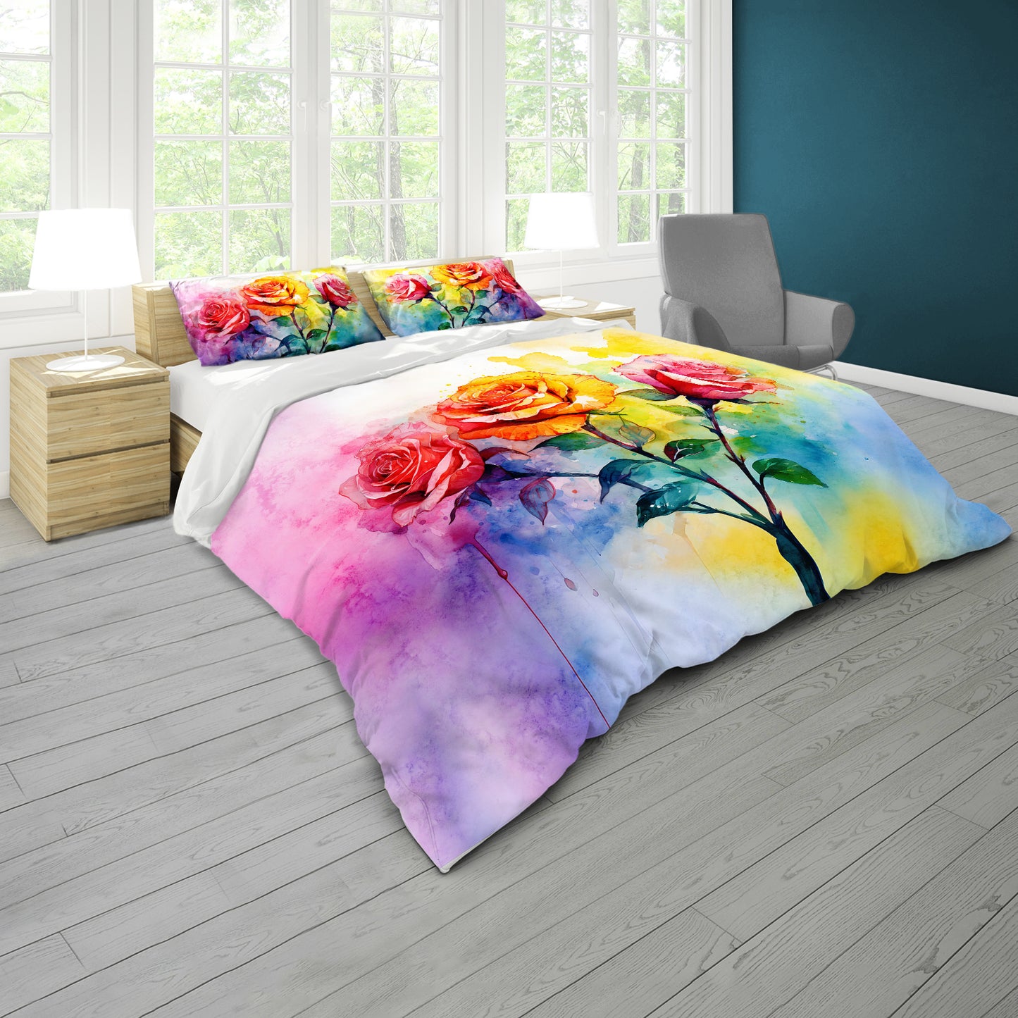 Watercolor Roses Duvet Cover Set