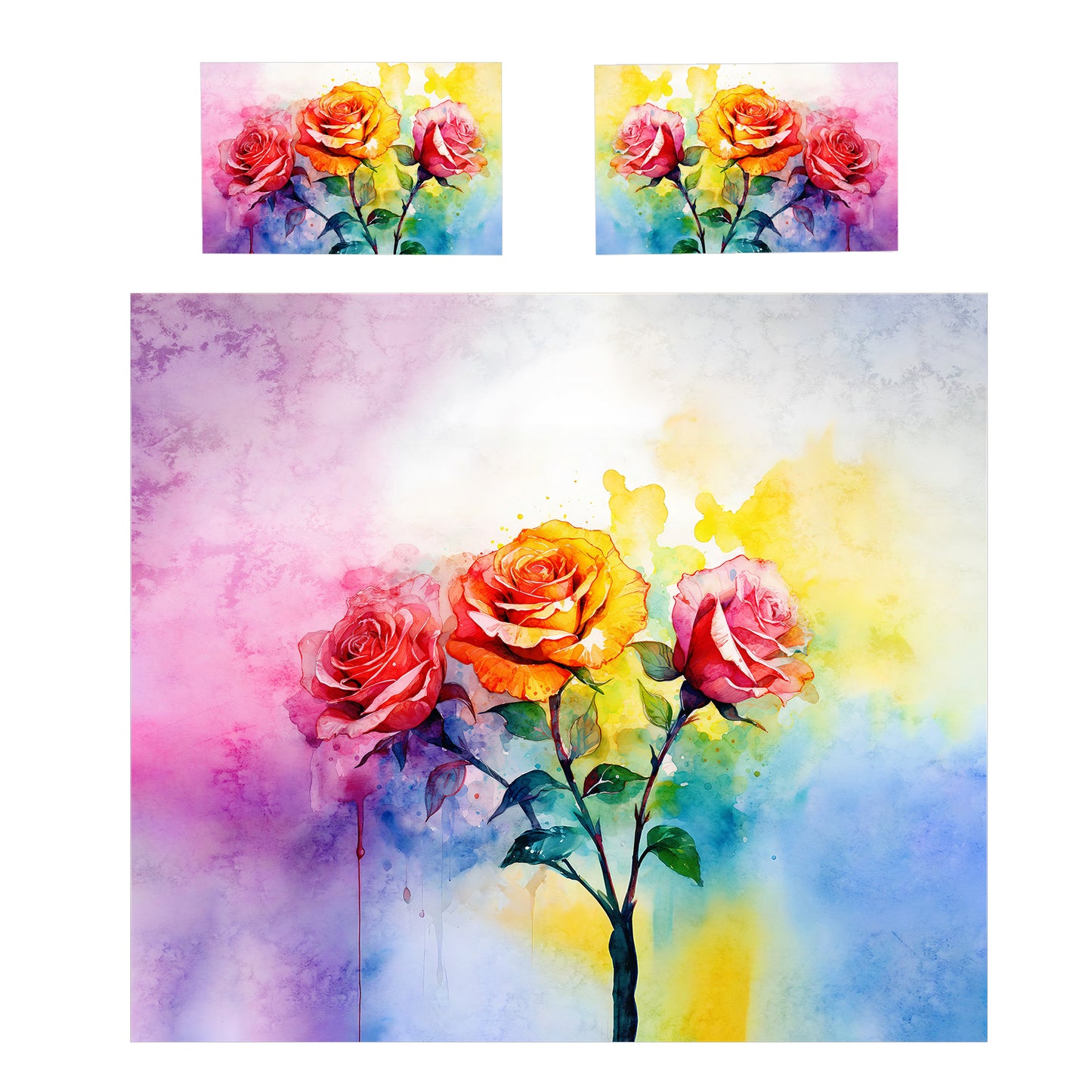 Watercolor Roses Duvet Cover Set