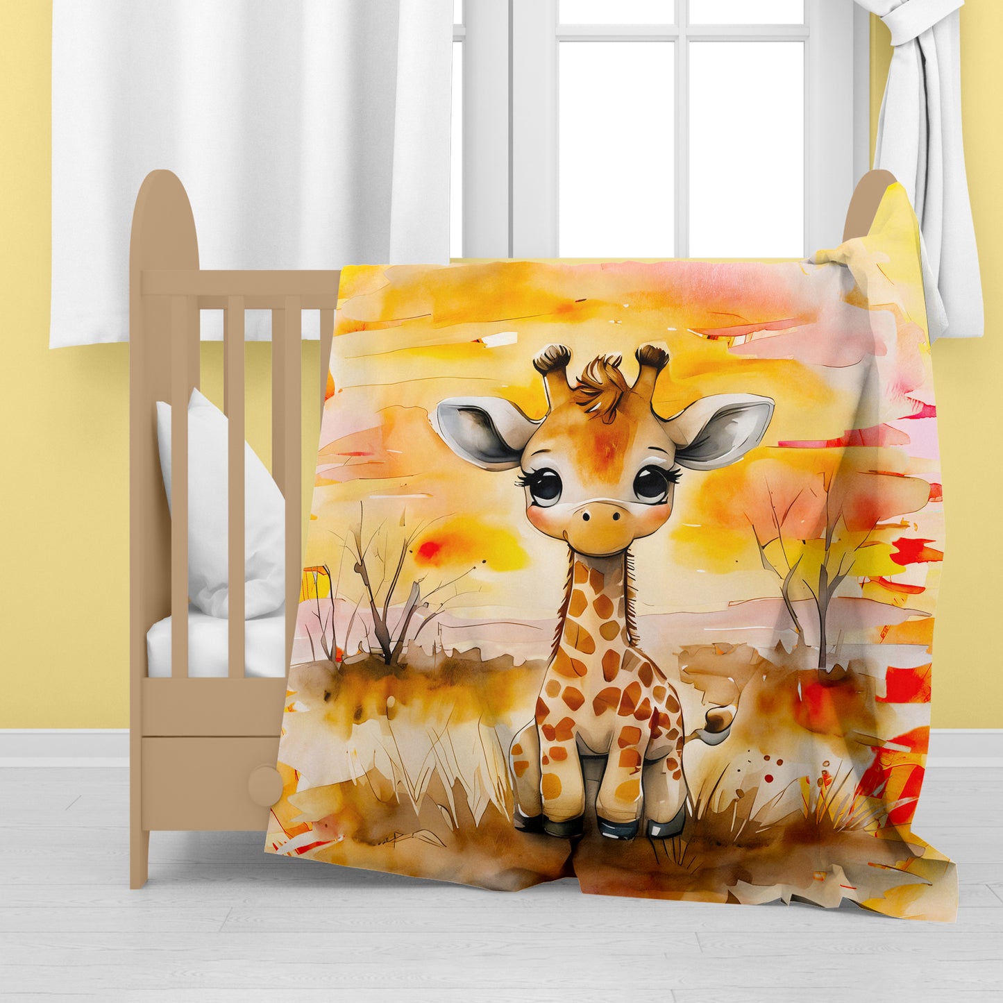 Watercolor Safari Giraffe Baby Fleece Blanket