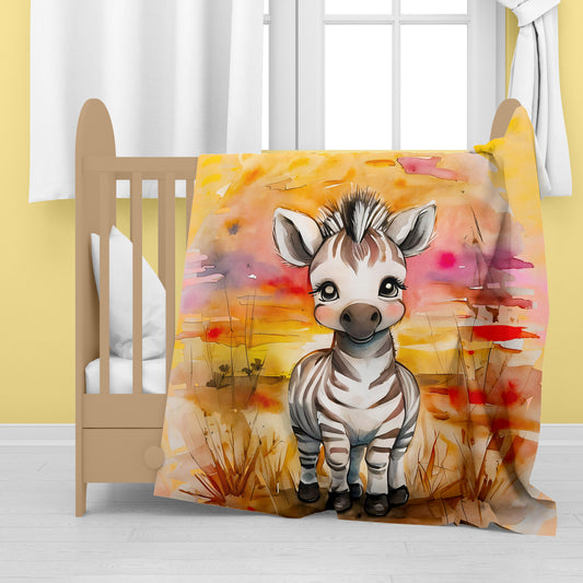 Watercolor Safari Zebra Baby Fleece Blanket